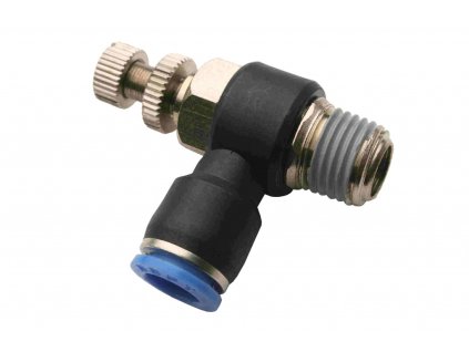 Ventil škrtiaci uhlový 4mm M5 vonkajší závit NSC vzduch