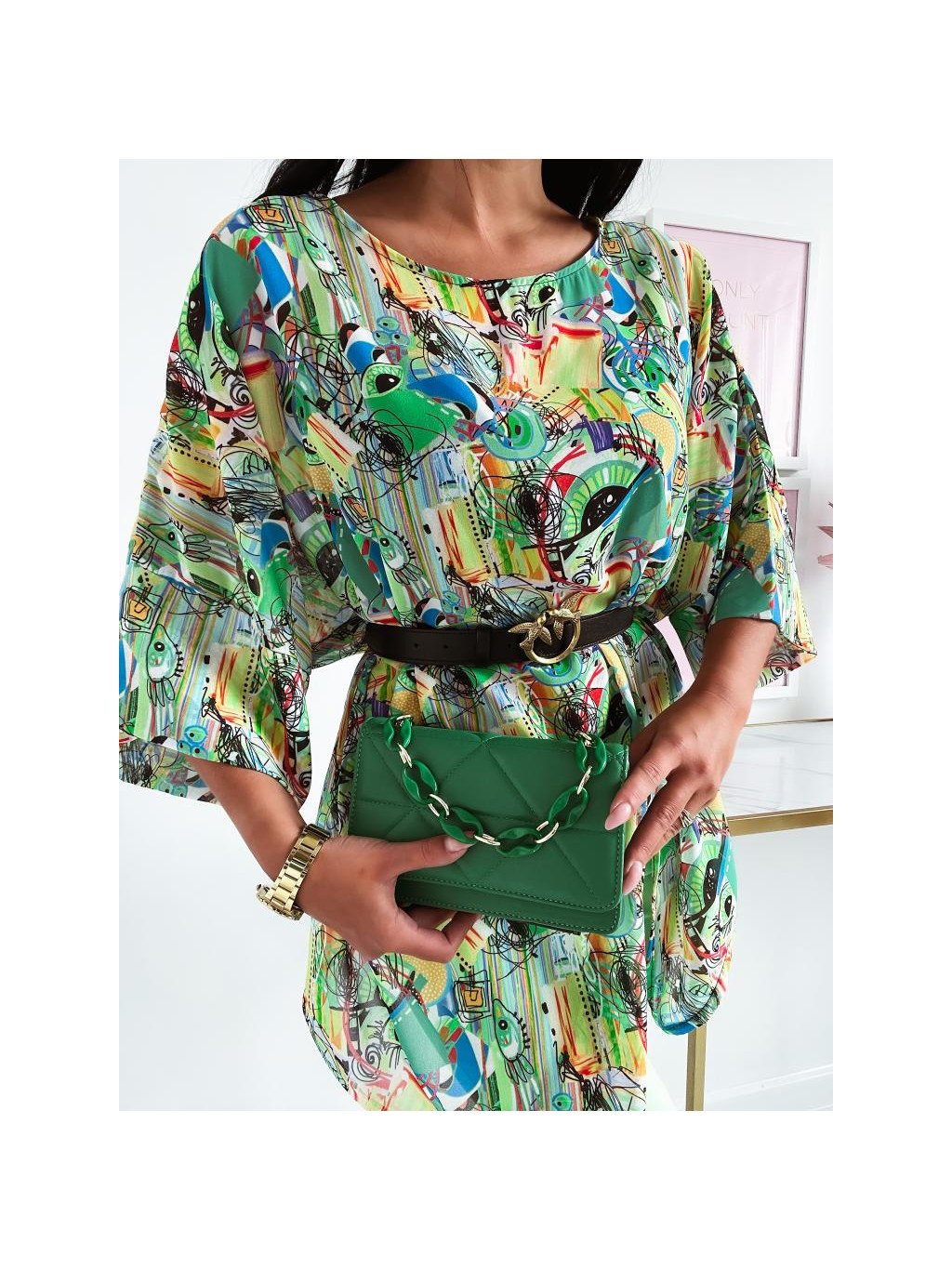 Vzorovaná oversize blúzka Alvara - zelená