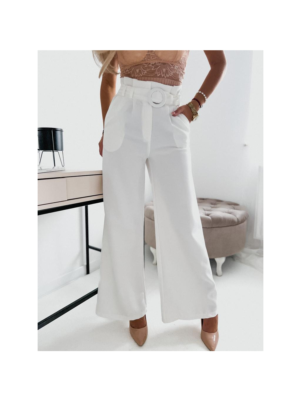 Dámske široké nohavice Gwen - biele