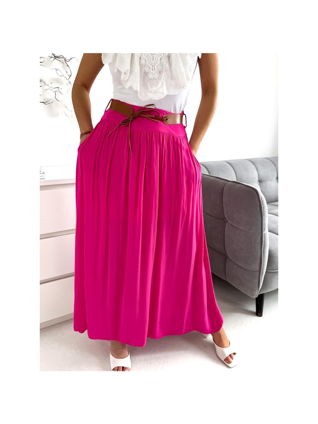 Dlhá letná sukňa Poppy - ružová magenta