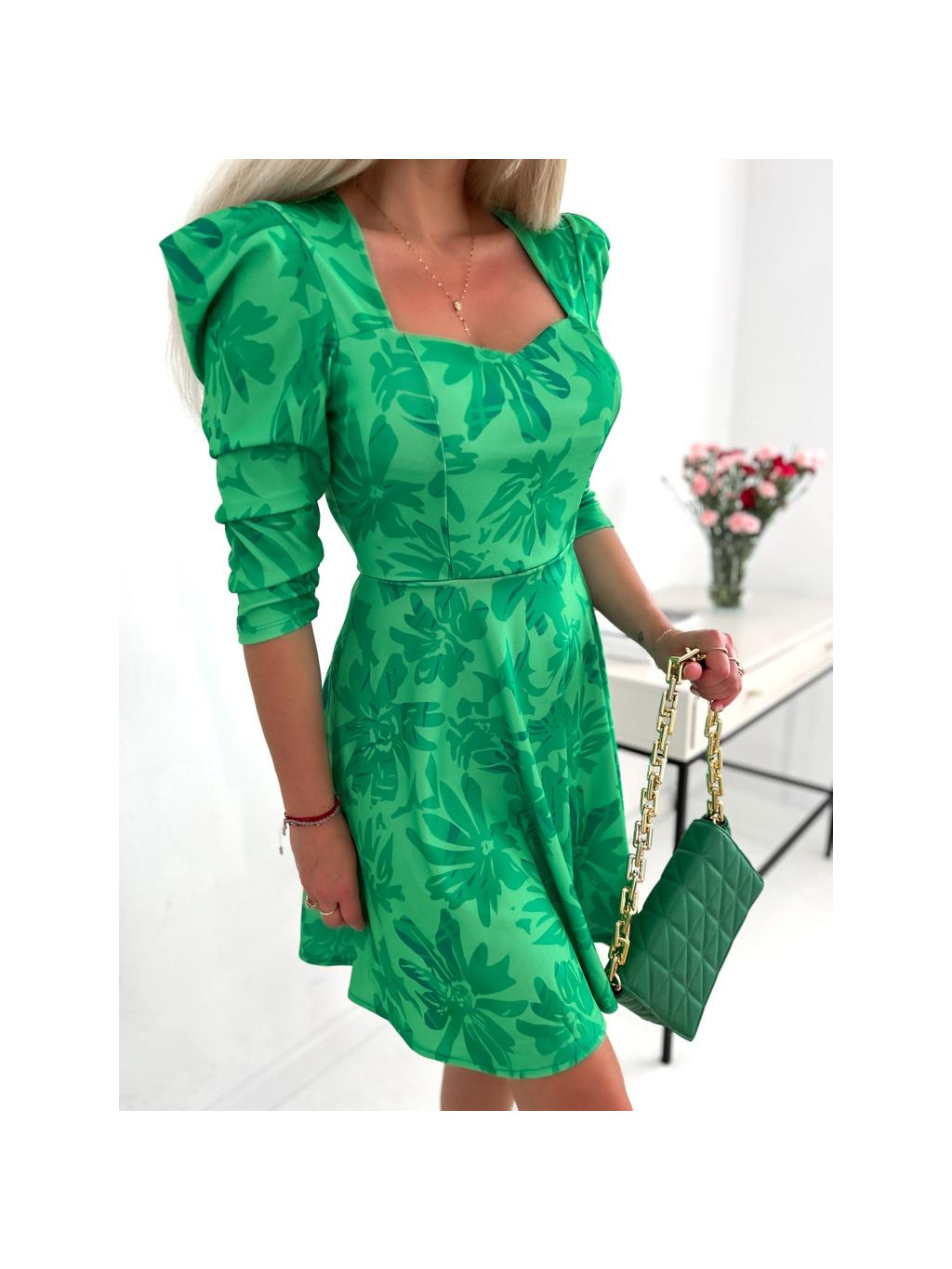 Krátke vzorované šaty Derril - zelené