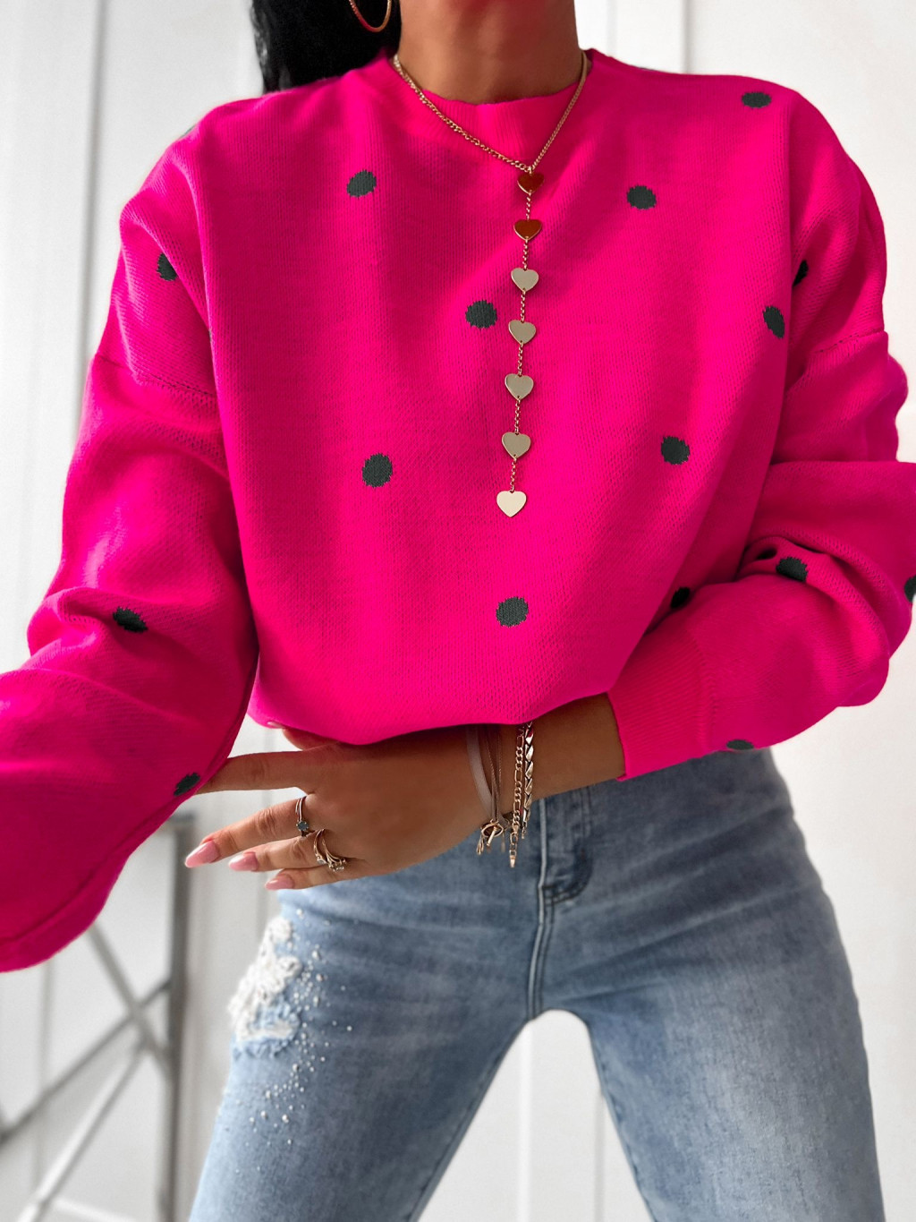 Dámsky oversize sveter Main - neónovo ružový
