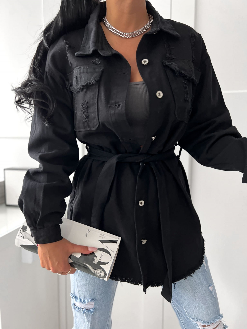 Predĺžená rifľová bunda Paola - čierna