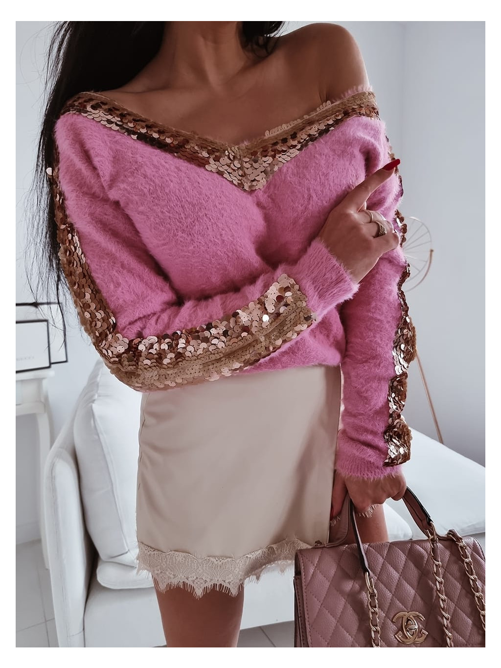 Dámsky zdobený sveter Penelope - ružový