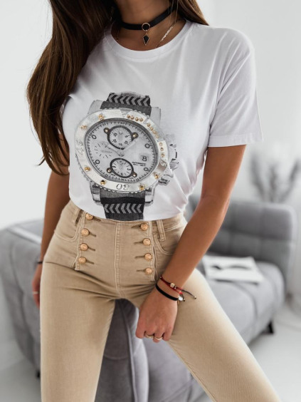 Bavlnená zdobené tričko Watch - biele