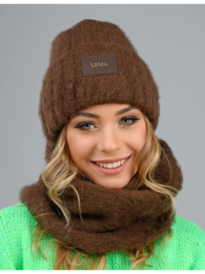 Dámsky set Molly - čiapka a šál - tmavo hnedá