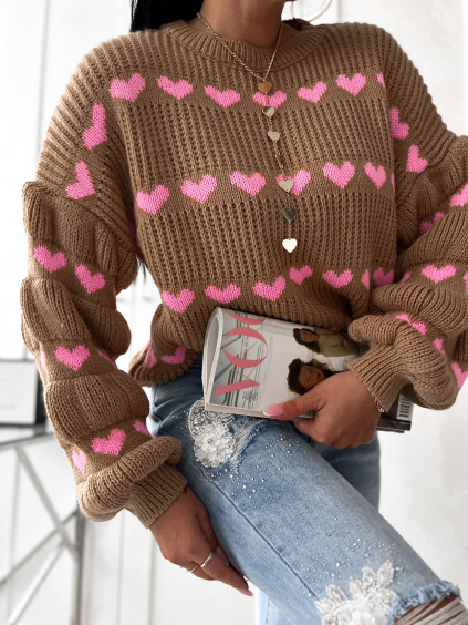 Dámsky sveter so srdiečkami Nayan - hnedý