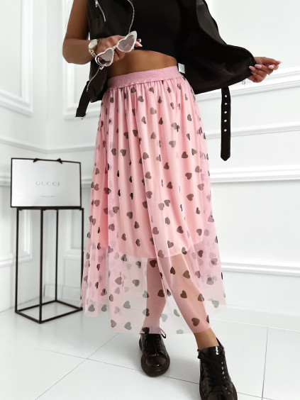 Tylová sukňa so srdiečkami Ivett - ružová