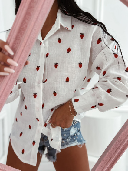 Dámska vzorovaná košeľa Aurelia Strawberry - biela