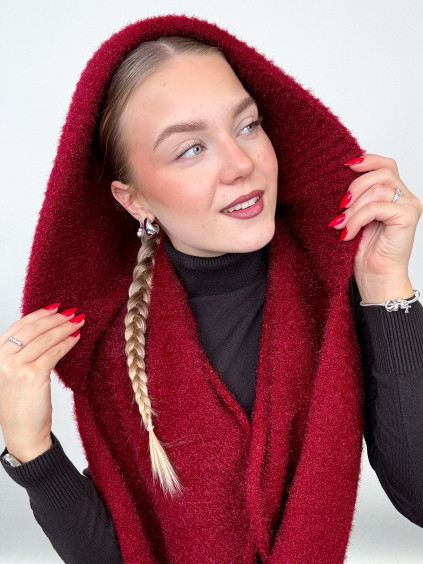 Dámsky šál s kapucňou Snorre - burgundy