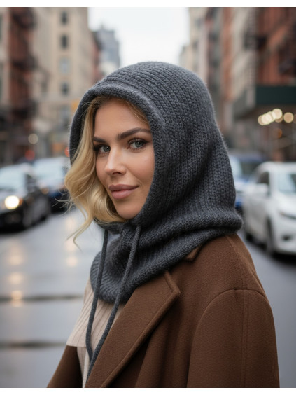 Dámska pletená kukla Mona - tmavo sivá