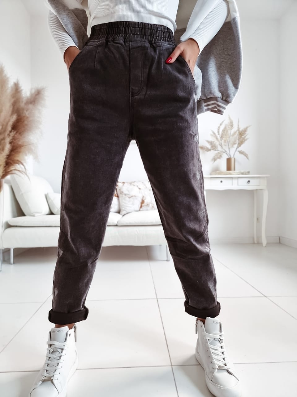 Mom fit jeans HM80221 – čierne Veľkosť: S