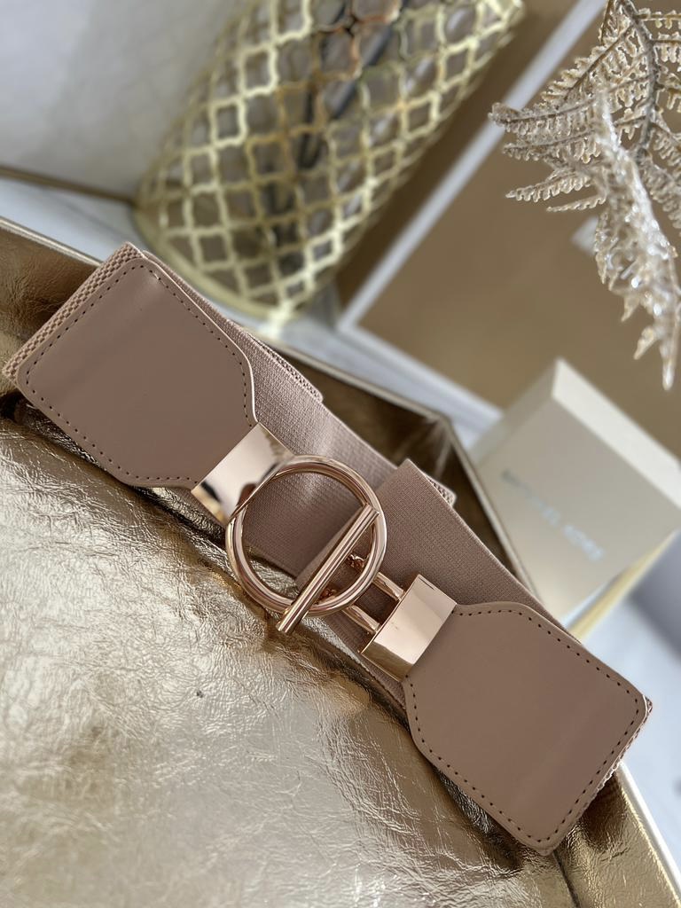 Dámsky elastický opasok so zlatou sponou – bežový