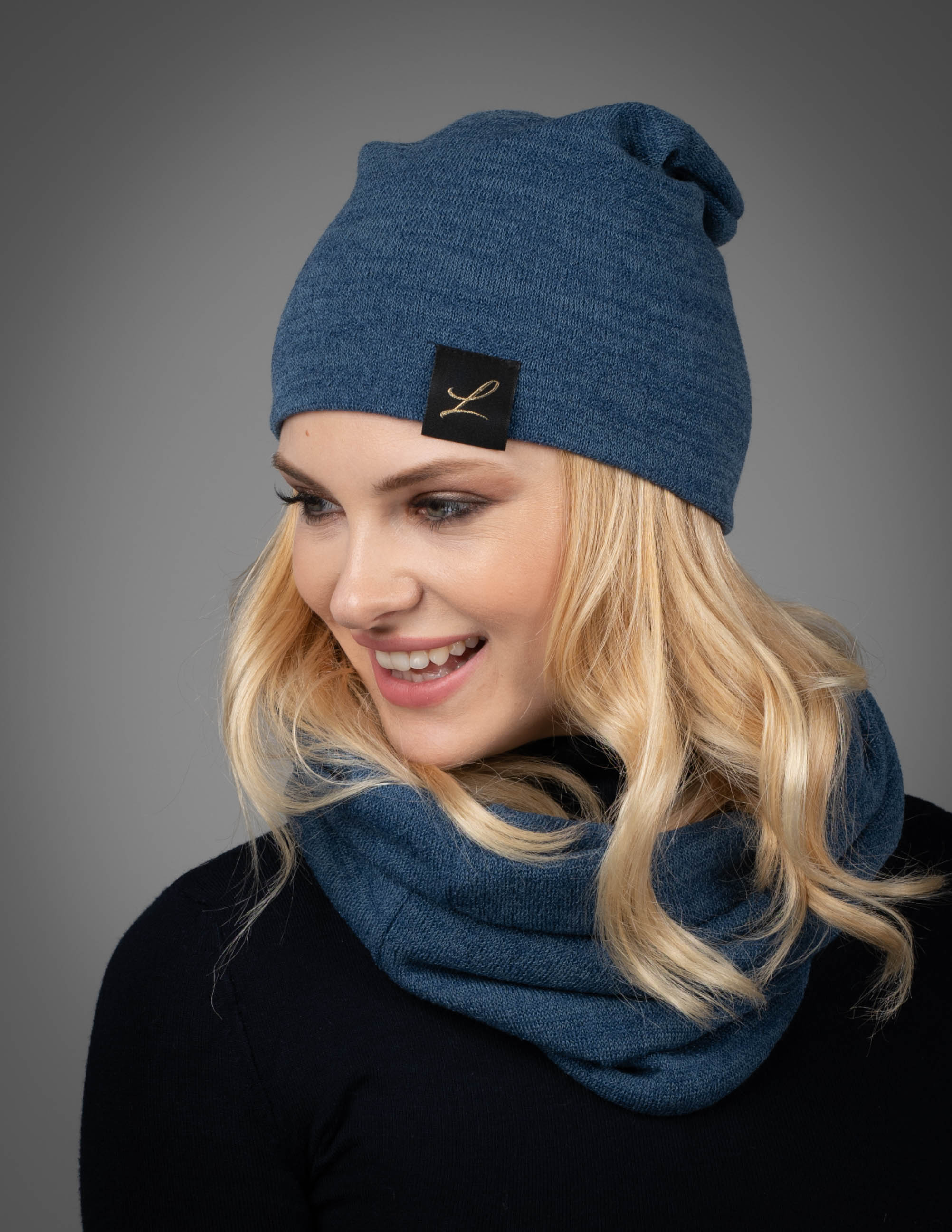 Dámsky set Classic – čiapka a šál – denim modrý Veľkosť: Univerzálna