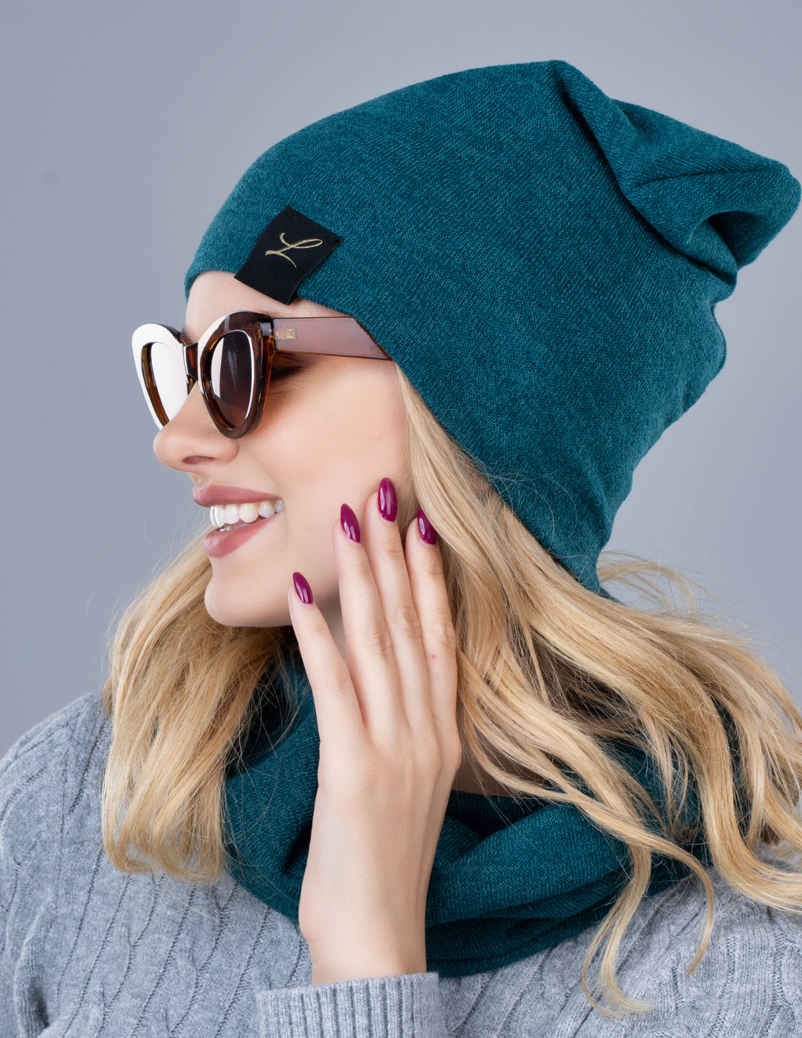 Dámsky set Classic – čiapka a šál – azúrovo modrý Veľkosť: Univerzálna