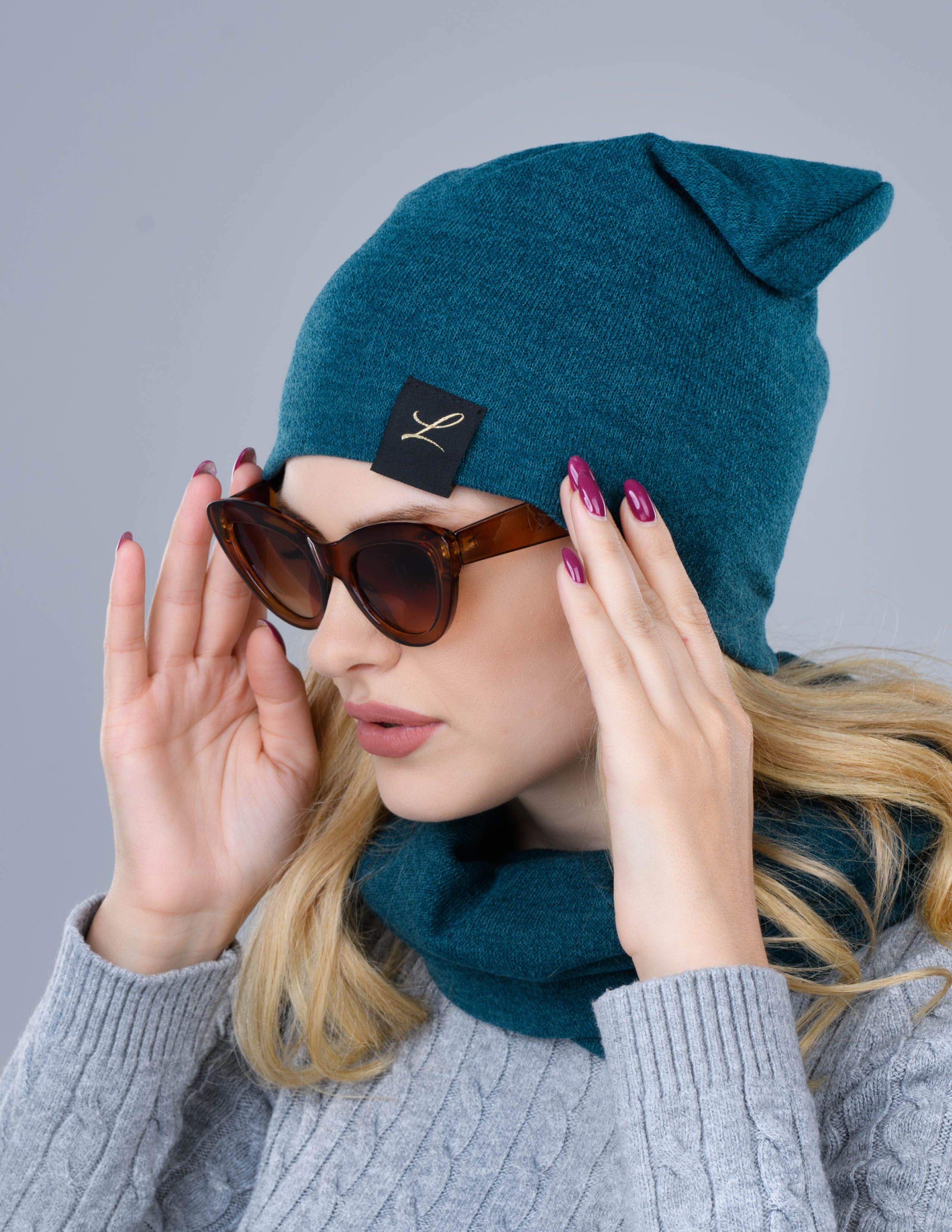 Dámsky set Classic – čiapka a šál – azúrovo modrý Veľkosť: Univerzálna