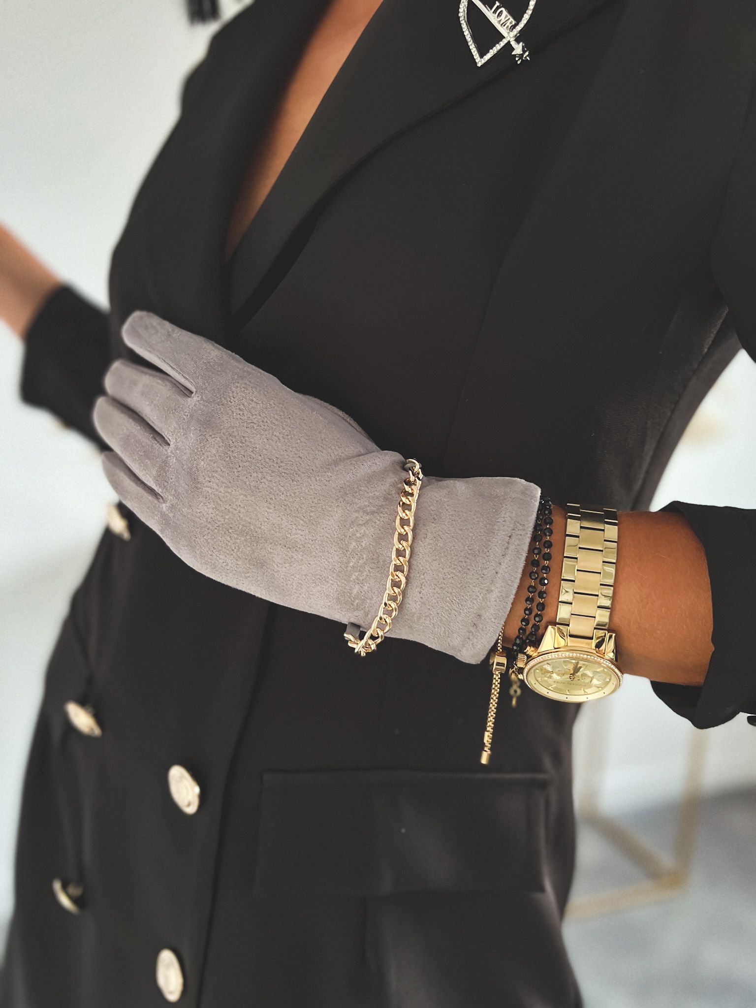 Semišové rukavice – sivé Veľkosť: Univerzálna