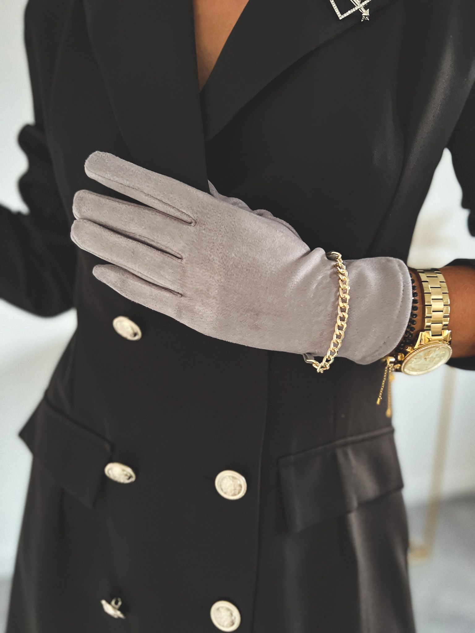 Semišové rukavice – sivé Veľkosť: Univerzálna