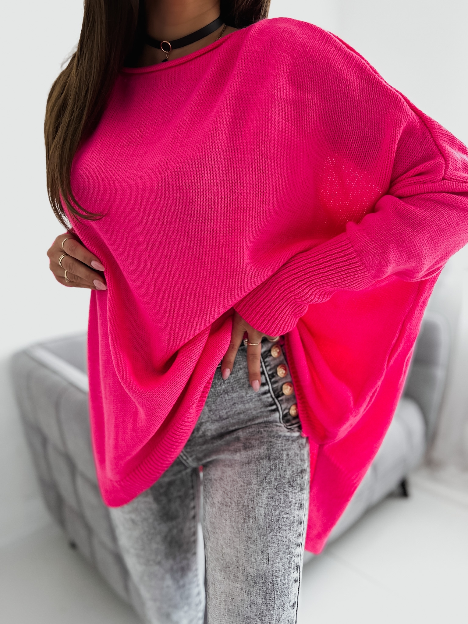Oversize sveter Vanessa – neónovo ružový Veľkosť: Univerzálna