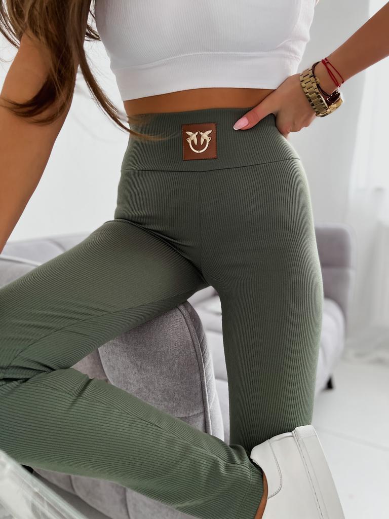 Bavlnené rebrované legíny Diva – khaki Veľkosť: XL