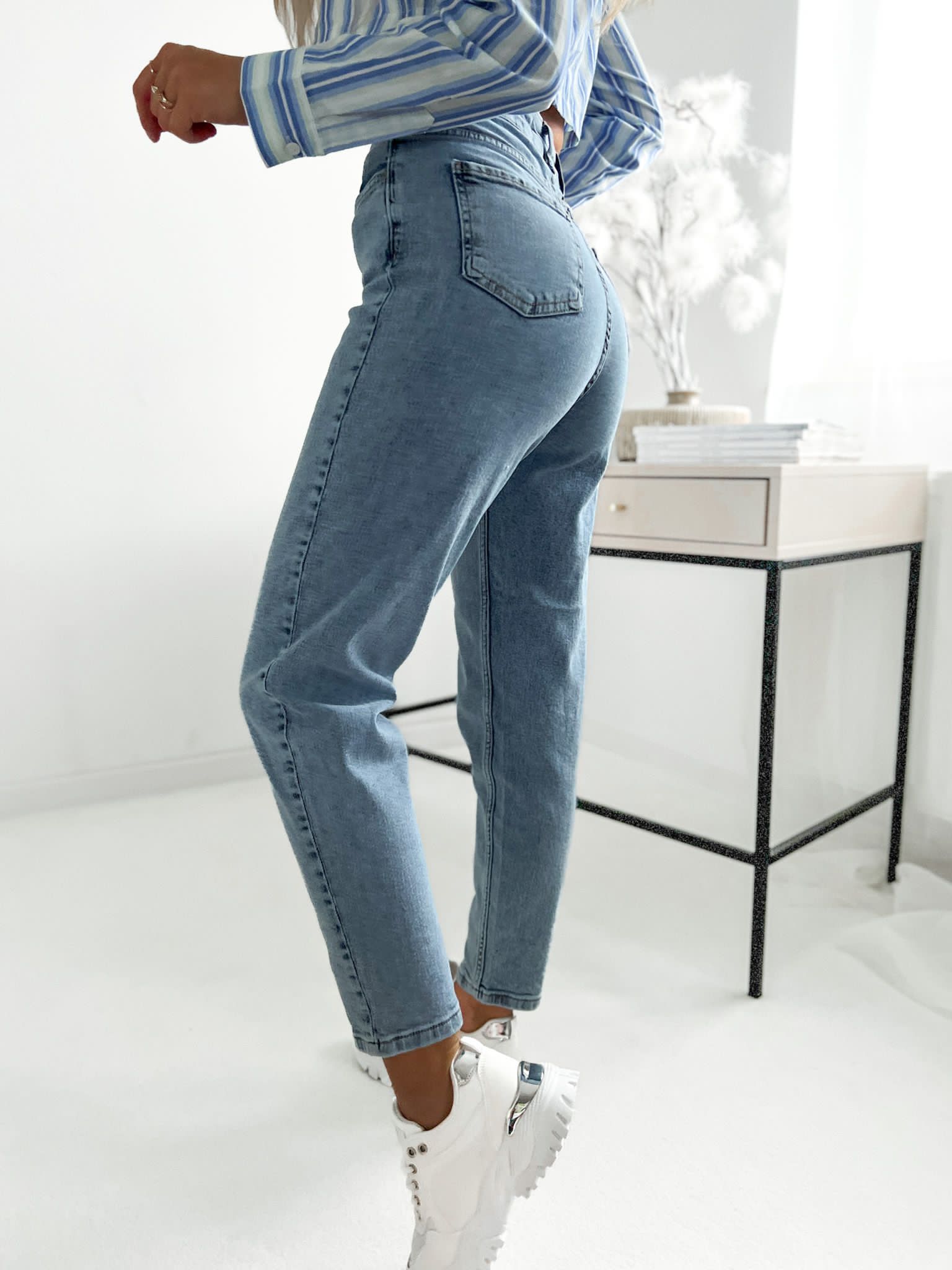Elastické Boyfriend jeans – modré Veľkosť: 25