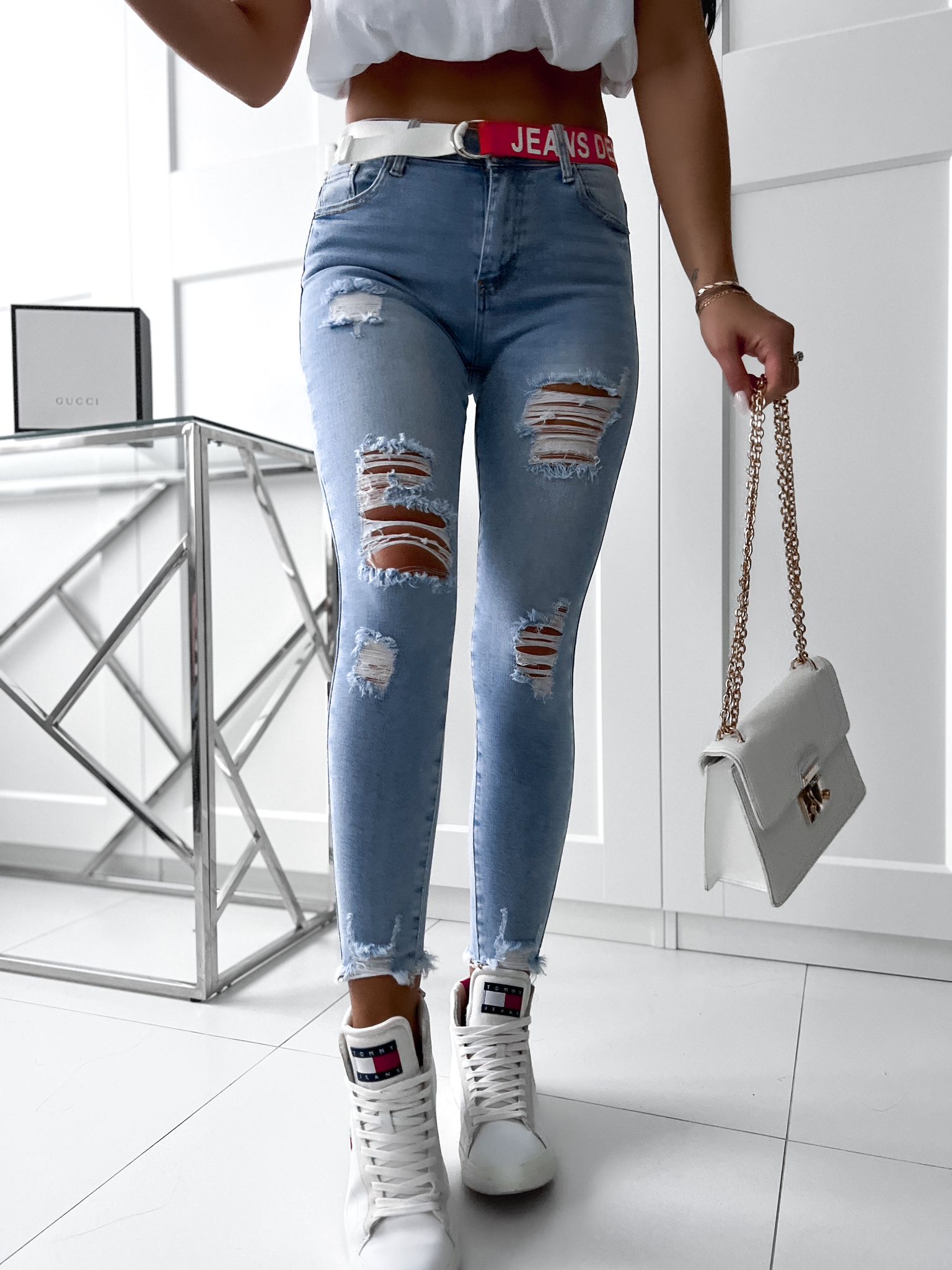 Elastické potrhané rifle M.Sara – bledo modré Veľkosť: XL