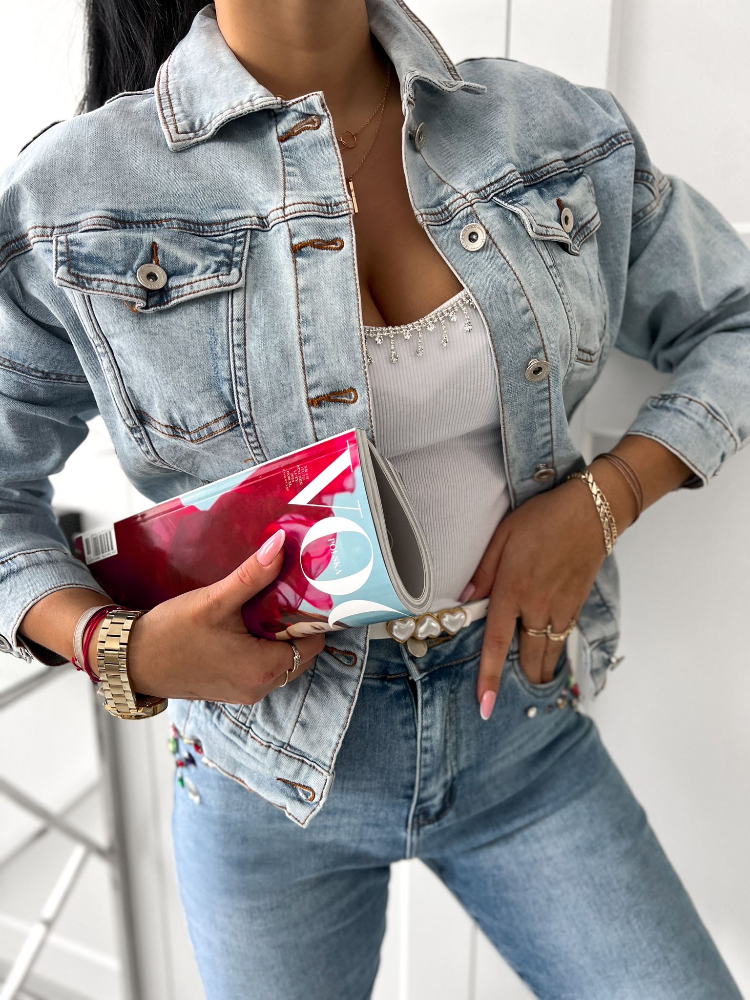 Oversize rifľová bunda Marit – modrá Veľkosť: L