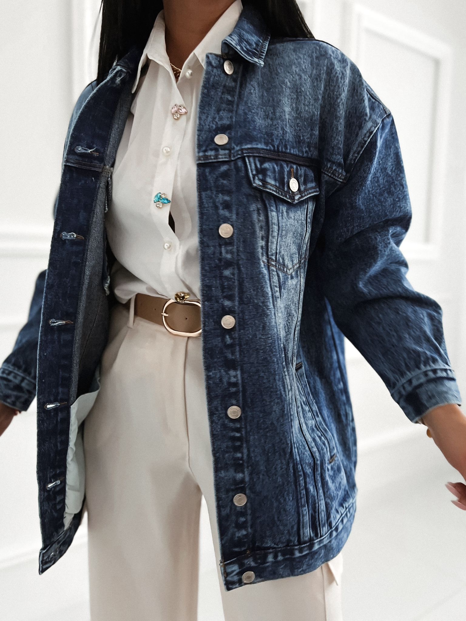 Oversize rifľová bunda Kajal – tmavo modrá Veľkosť: XL