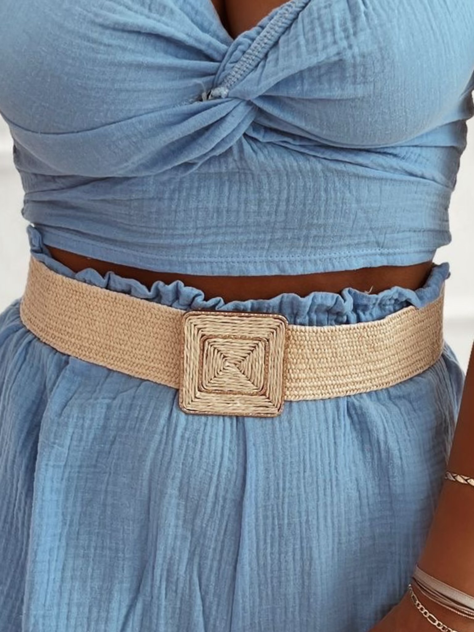 Slamený elastický opasok – bežový Veľkosť: Univerzálna