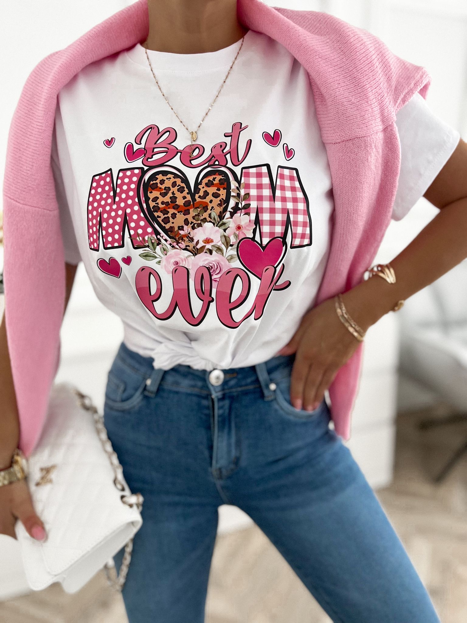 Bavlené tričko Best mom Flower – biele Veľkosť: Univerzálna