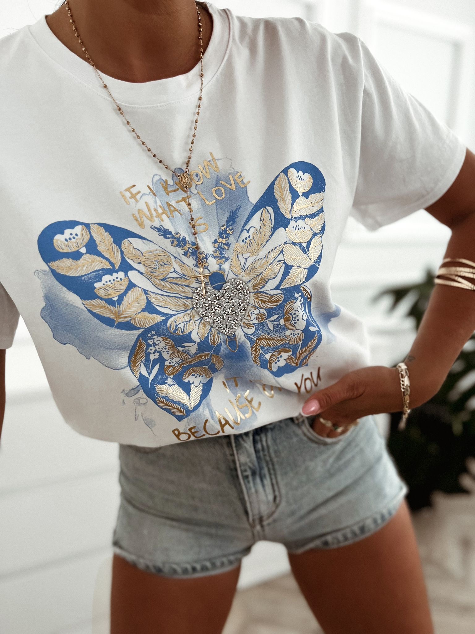 Bavlené tričko Lotte blue – biele Veľkosť: Univerzálna