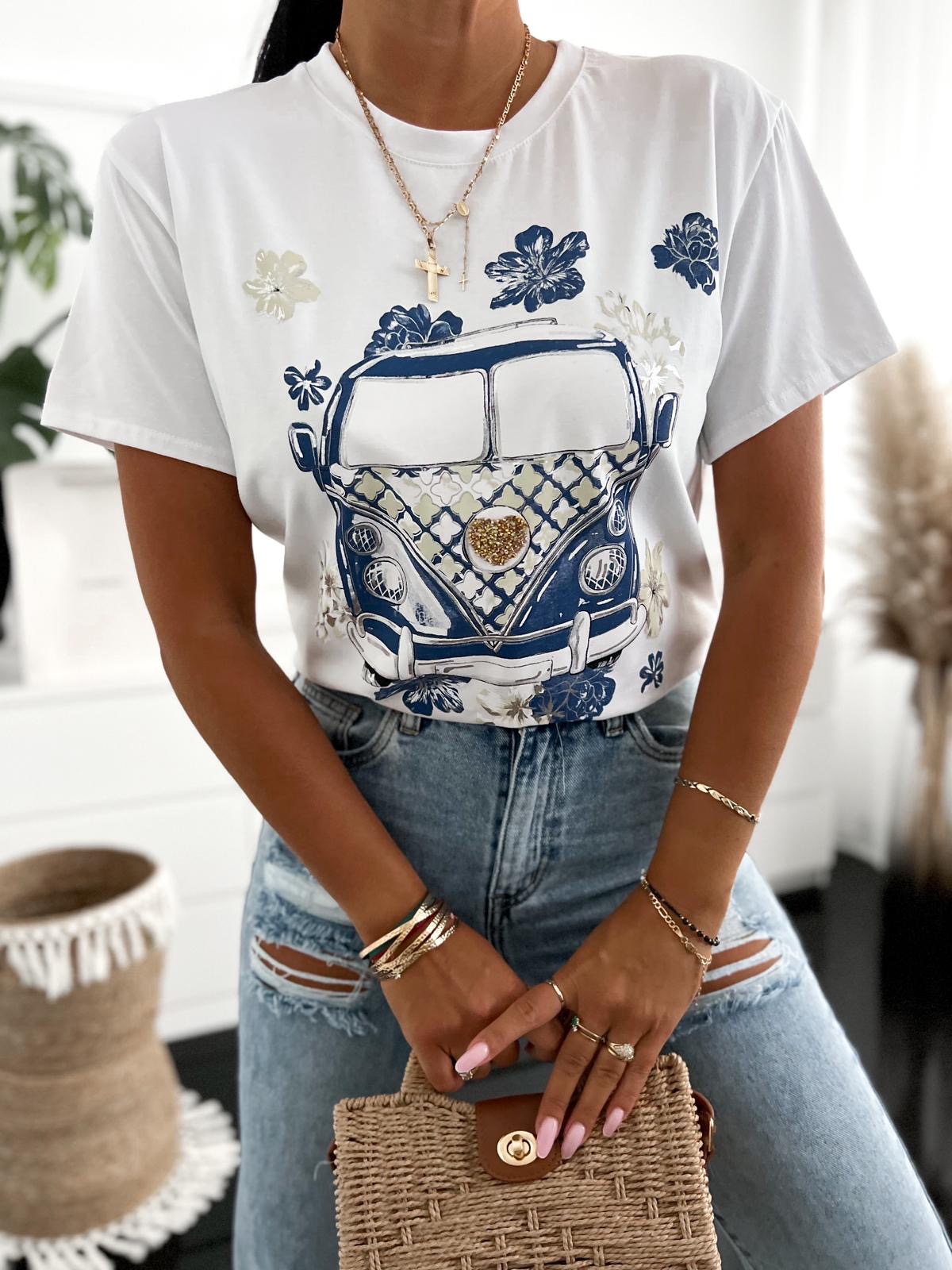 Bavlené tričko Nenna Blue – biele Veľkosť: Univerzálna