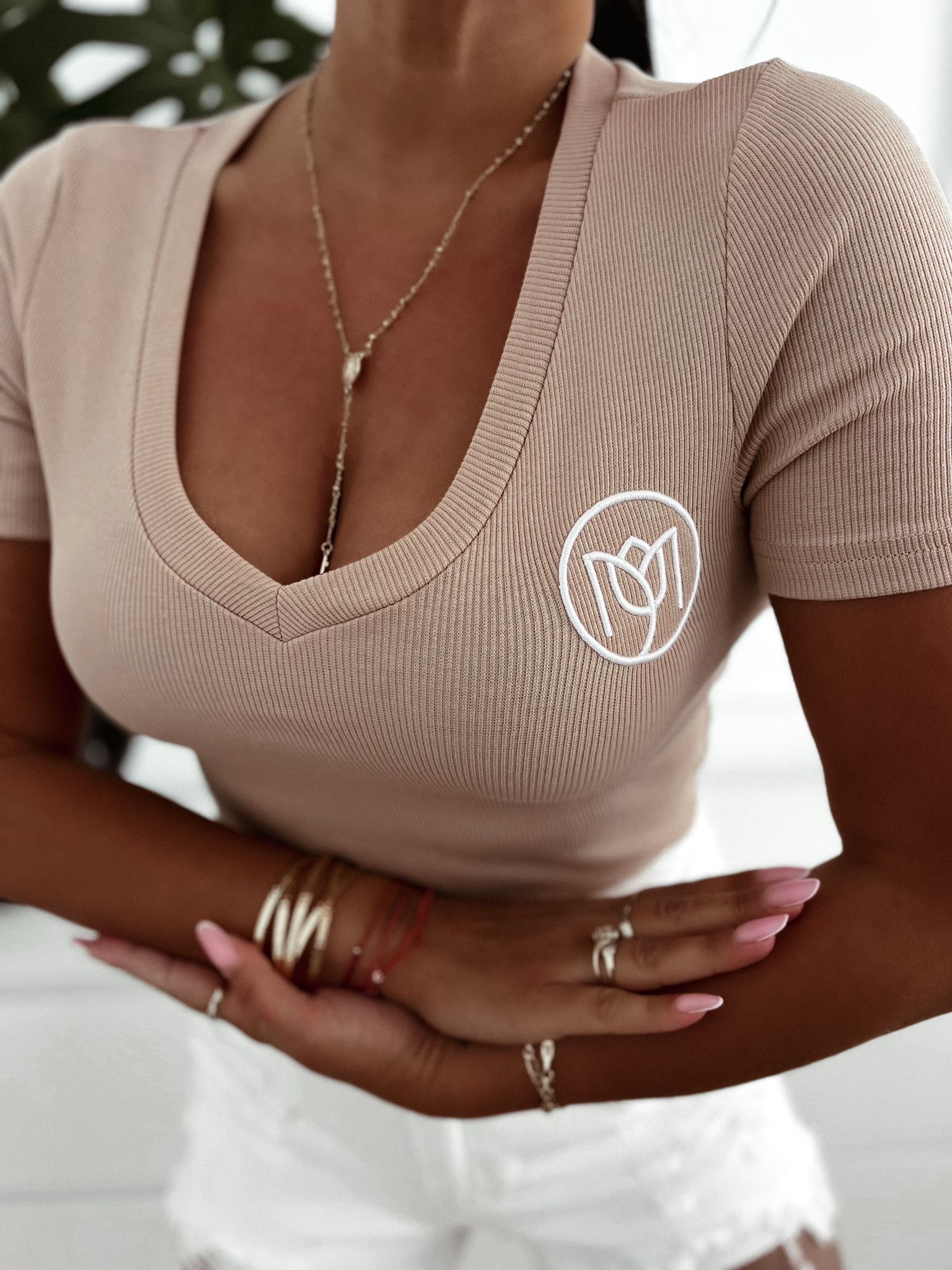 Rebrovaný top Alice – bežový Veľkosť: Univerzálna