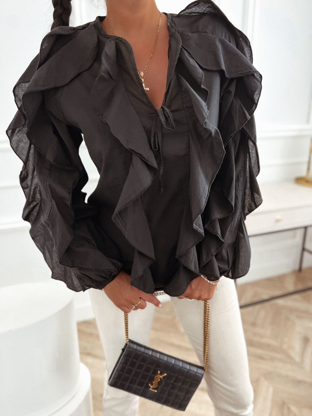 Bavlnená blúzka Simonne – čierna Veľkosť: Univerzálna