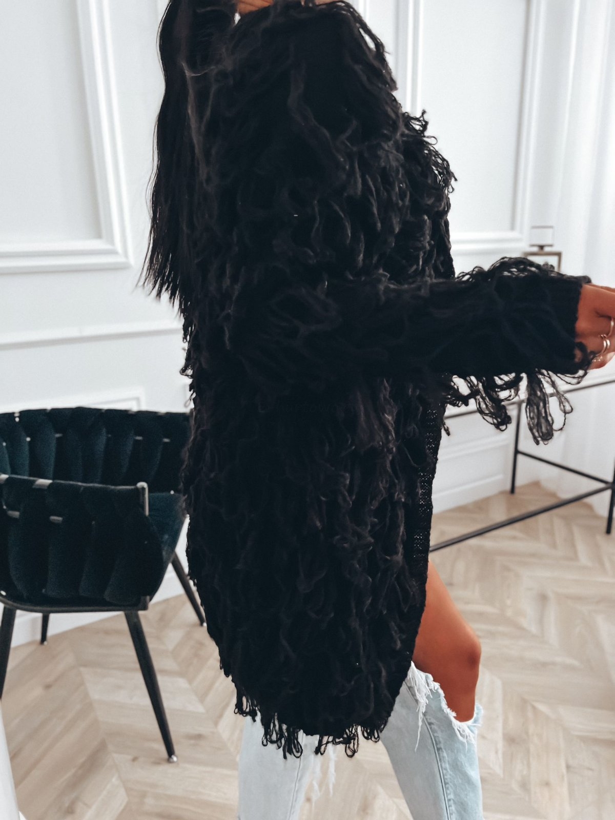 Kardigán so strapcami Marion – čierny Veľkosť: Univerzálna