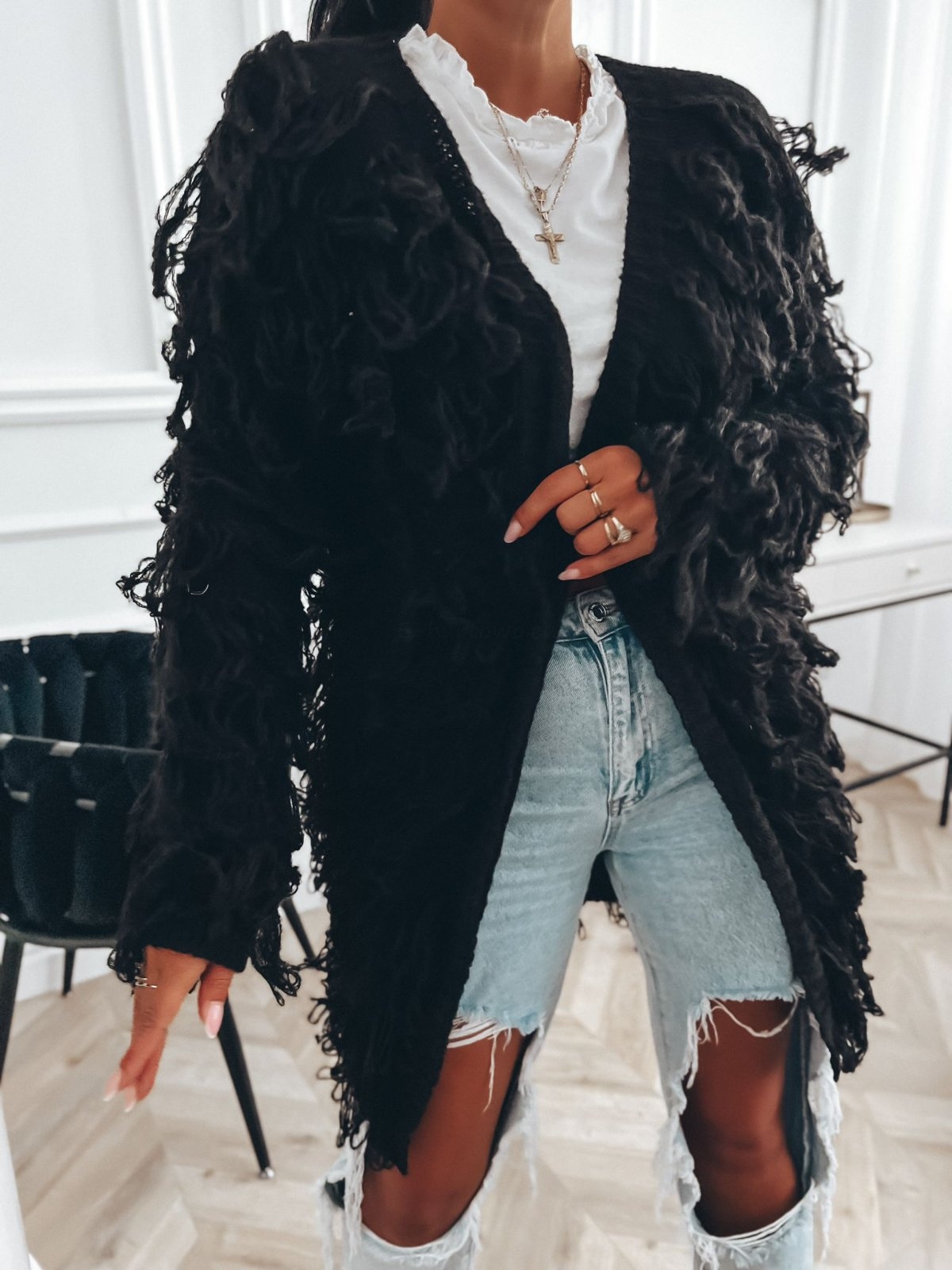 Kardigán so strapcami Marion – čierny Veľkosť: Univerzálna