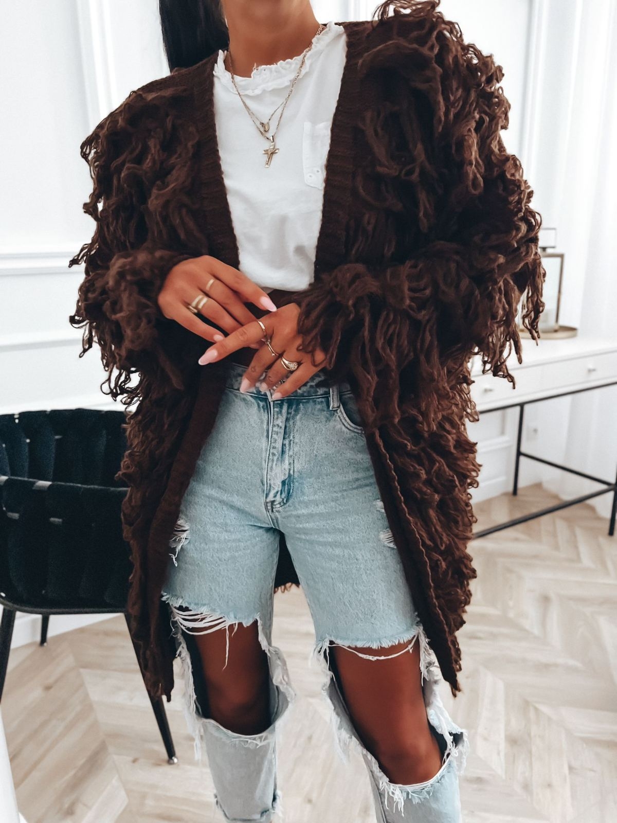 Kardigán so strapcami Marion – hnedý Veľkosť: Univerzálna