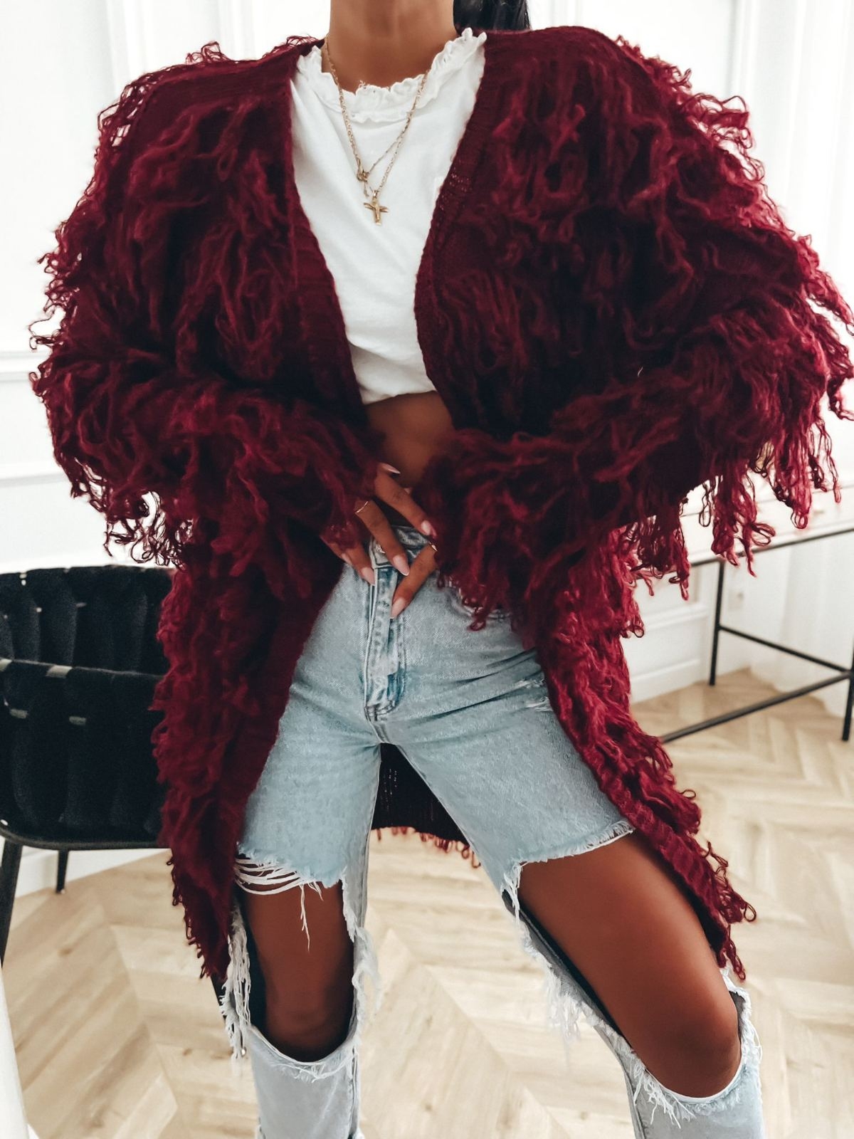 Kardigán so strapcami Marion – bordový Veľkosť: Univerzálna