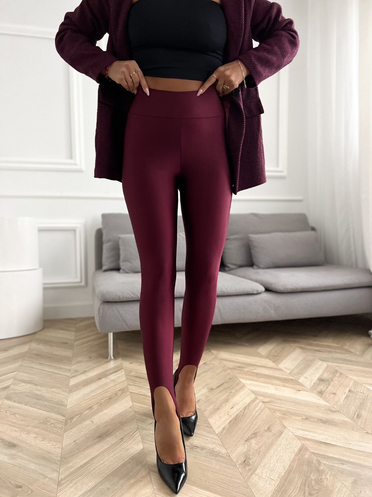 Lesklé legíny Saxtie – burgundy Veľkosť: Univerzálna