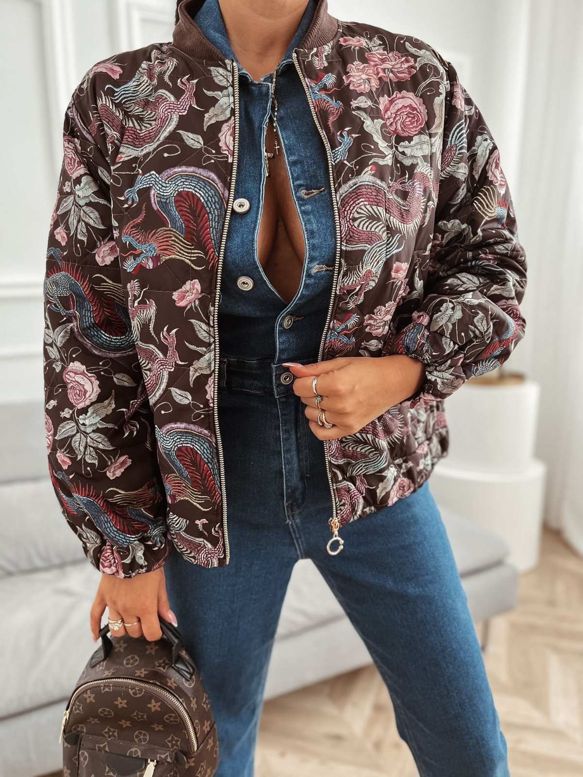 Dámska bomber bunda Hedda – hnedá Veľkosť: Univerzálna