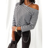 Pruhované tričko s 3/4 rukávom Rhodia - čierne