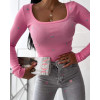 Rebrovaný top s dlhým rukávom Roni - ružový
