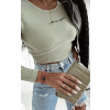 Rebrovaný crop top s dlhým rukávom Monett - zelený1