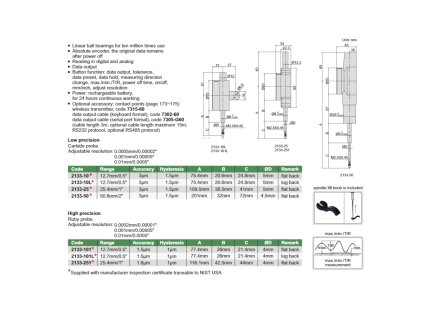 2133-101 Digitální úchylkoměr 12,7/0,5″, přesností měření 1,5µm INSIZE