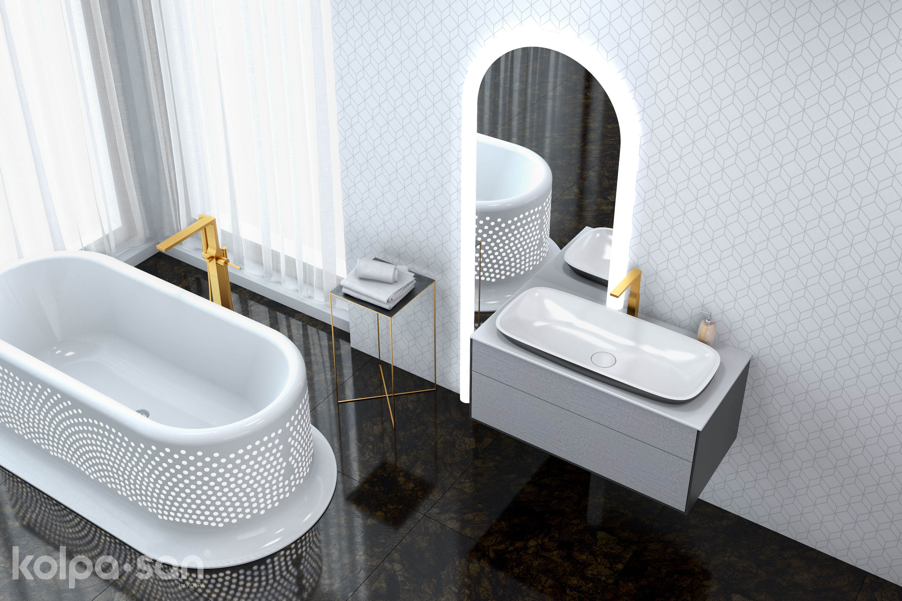 Kolpa-San skříňka s umyvadlem a zrcadlem do koupelny