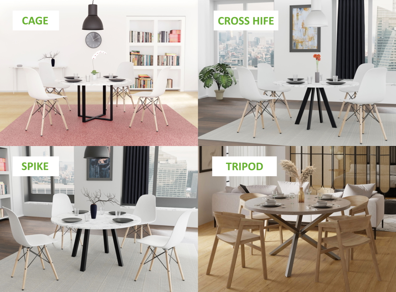 Nové designové stolové podnože VOGA pre okrúhle jedálenské stoly