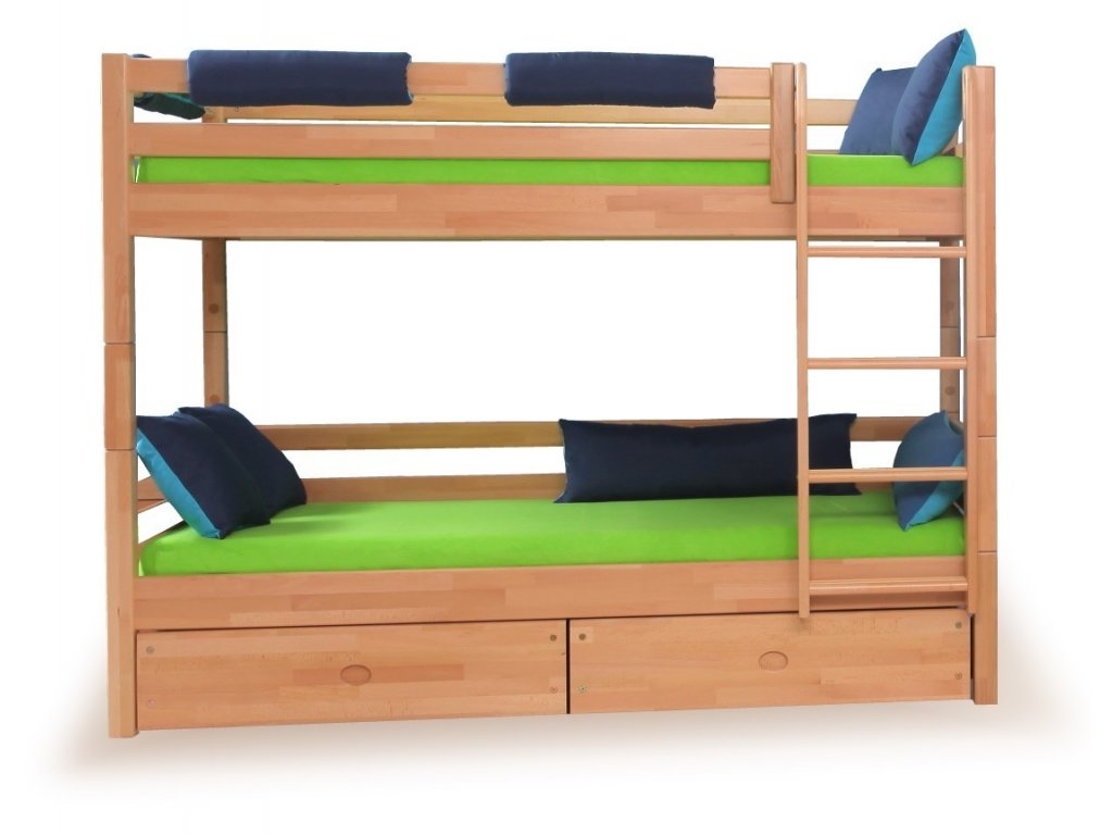 Dětská poschoďová postel - palanda DOMINO D856/BC nízká, masiv buk (Typ žebříku - palandy 03. Žebřík krátký, Výběr provedení - moření 01.Buk cink - lak)