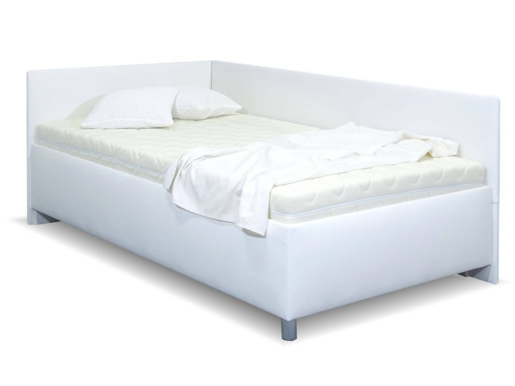 Zvýšená čalouněná postel s úložným prostorem Ryana, 90x200, bílá (Výběr matrace PKD 07. Matrace Lifty Latex, Čalouněné postele - orientace Pravé provedení)