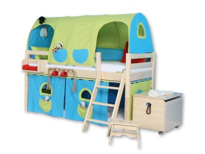 Zvýšené jednolůžko - postel DOMINO D905-TZ, masiv smrk (Typ žebříku Šikmý žebřík, Výběr provedení - moření 2. Moření na bílo (výroba 6-8 týdnů ))