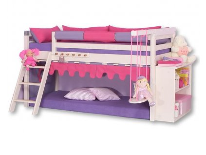 Zvýšené jednolůžko DOMINO D905 - RF, masiv smrk (Typ žebříku Šikmý žebřík, Výběr provedení - moření 2. Moření na bílo (výroba 6-8 týdnů ))